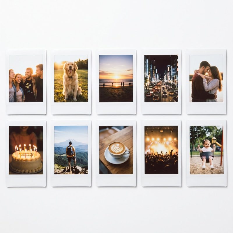 Ten Instax Mini prints in two rows