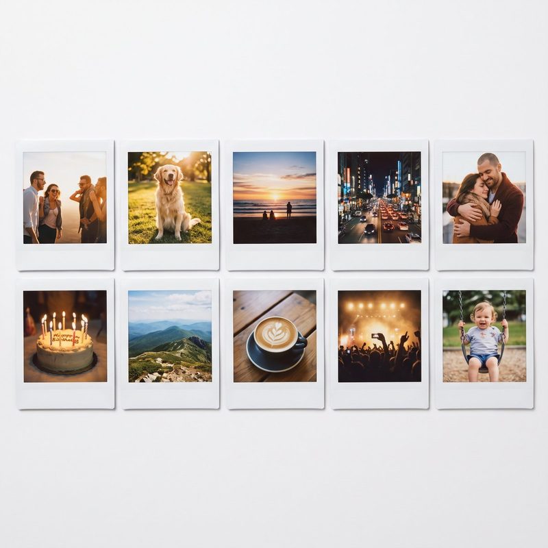 Ten Instax Square prints in two rows