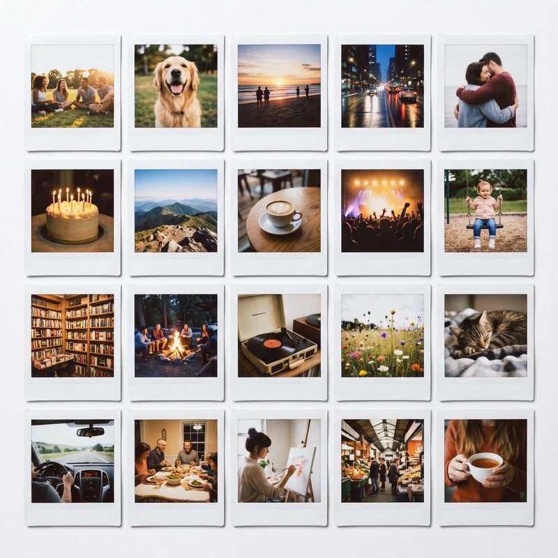 Twenty Instax Square prints in a grid