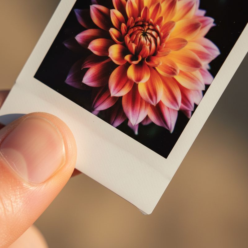 Close-up of instant film print showing real film texture